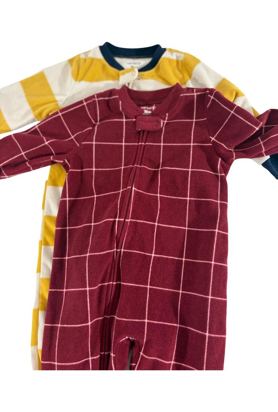 Baby Fleece 18M Carters Sleeper Pajama Lot Burgundy Plaid Yellow Striped 2 Piece